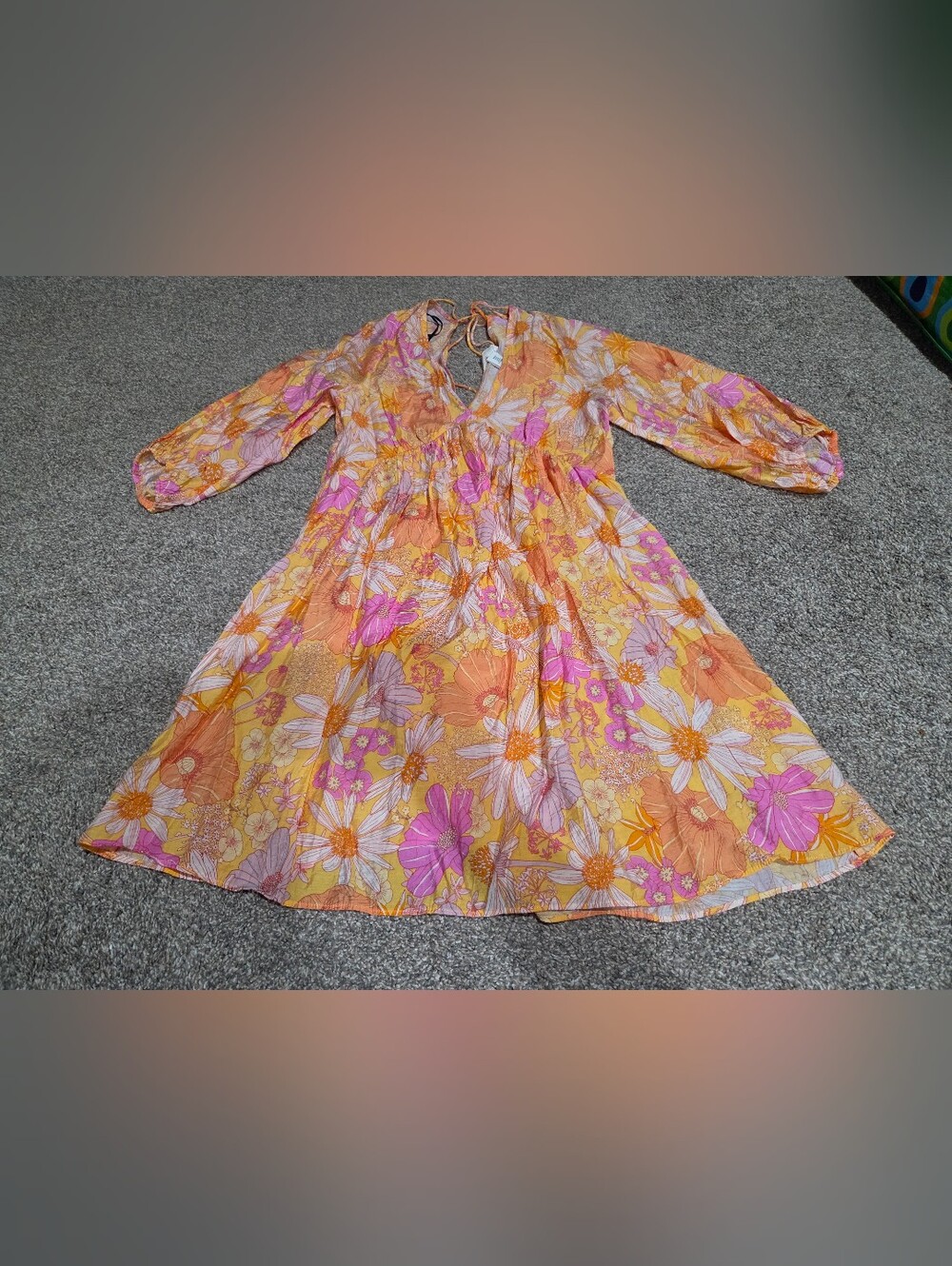 H And M Floral Orange & Pink Tiered Dress Size XS